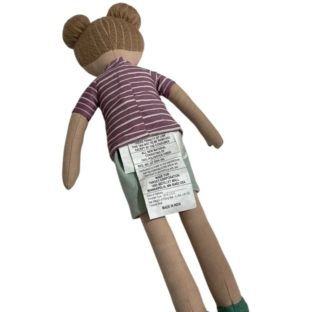 Pillowfort Doll with Striped Purple Shirt and Green Shoes NWOT